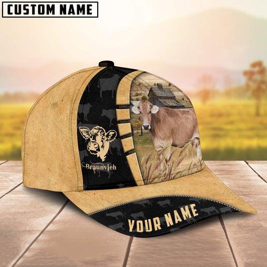 Joycorners Custom Name Braunvieh Cattle Farmhouse Field Cap TT7