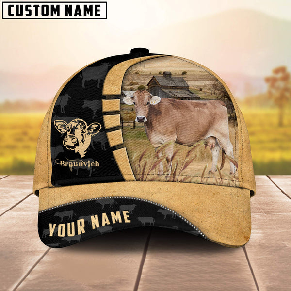 Joycorners Custom Name Braunvieh Cattle Farmhouse Field Cap TT7