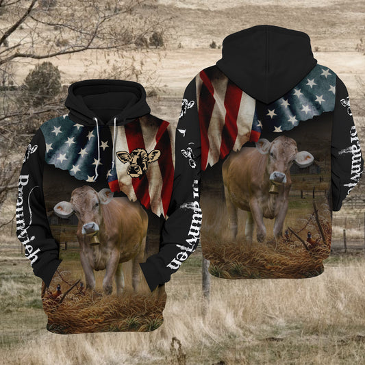 Joycorners Braunvieh Cattle US Flag All Over Printed 3D Hoodie TT