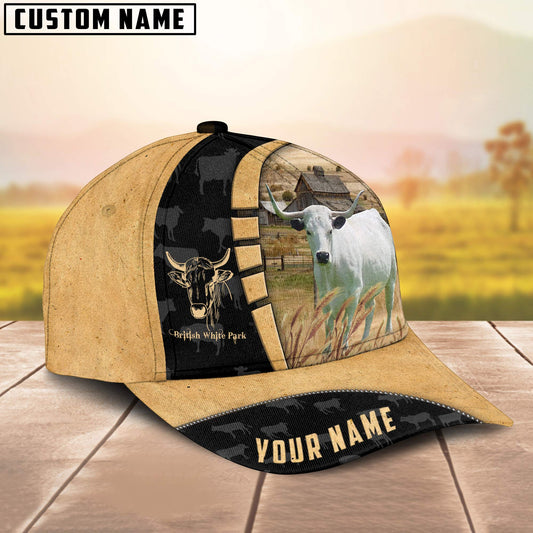 Joycorners Custom Name British white park Cattle Farmhouse Field Cap TT22