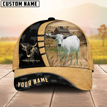 Joycorners Custom Name British white park Cattle Farmhouse Field Cap TT22