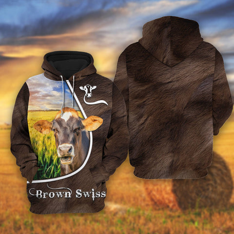 Joycorners Brown Swiss On The Wheat Field All Over Printed 3D Shirts