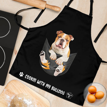 Joycorners Bulldog In The Pocket Black All Over Printed 3D Apron