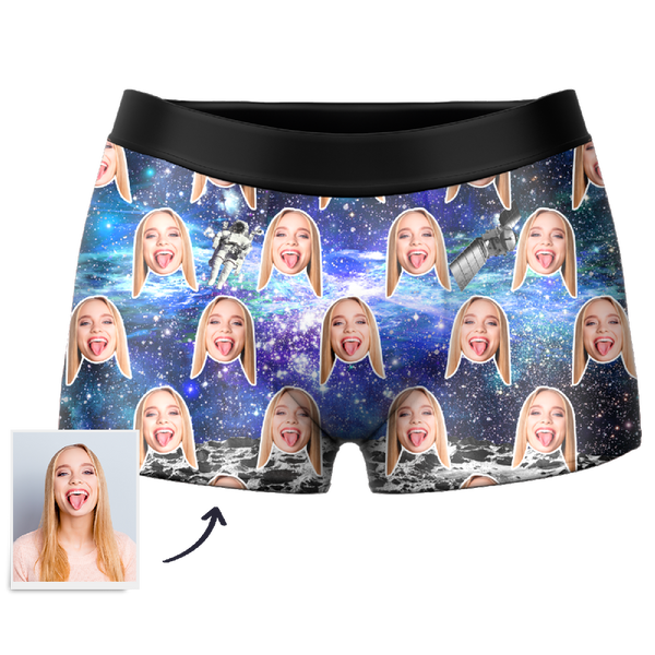 Joycorners Personalized Photo Face Galaxy Astronauts Satellite All Over Printed 3D Man Boxer