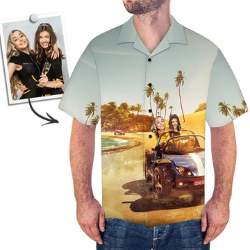Joycorners Custom Photo For Best Friends/Couples Car On Beach All Over Printed 3D Hawaiian Shirt
