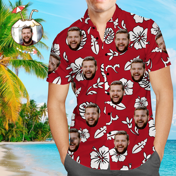 Joycorners Custom Photo Hibiscus Red All Over Printed 3D Hawaiian Shirt