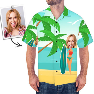 Joycorners Custom Photo Lady With Surboard On The Beach All Over Printed 3D Hawaiian Shirt