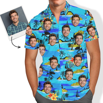 Joycorners Custom Photo Island In Middle Of Sea All Over Printed 3D Hawaiian Shirt