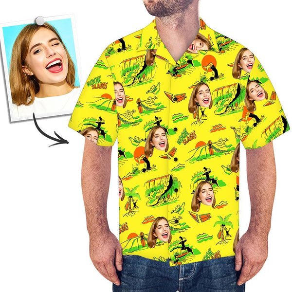Joycorners Custom Photo Yellow Beach All Over Printed 3D Hawaiian Shirt