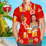 Joycorners Custom Photo Lady Drinking Beer Red All Over Printed 3D Hawaiian Shirt