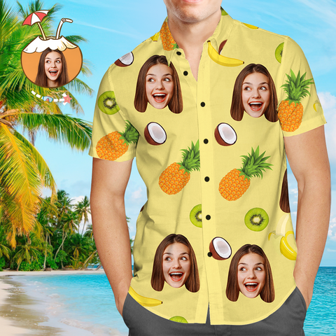 Joycorners Custom Photo Banana Pineapple Kiwi All Over Printed 3D Hawaiian Shirt