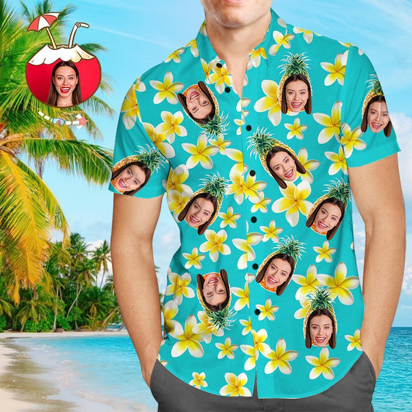 Joycorners Custom Photo Flowers And Pineapples All Over Printed 3D Hawaiian Shirt