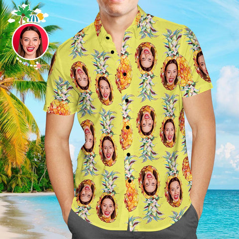 Joycorners Custom Photo Pineapple Face All Over Printed 3D Hawaiian Shirt