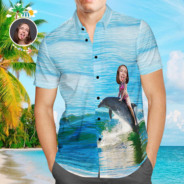 Joycorners Custom Photo Lady And Dolphin All Over Printed 3D Hawaiian Shirt