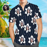 Joycorners Custom Photo White Flower Zigzag Dark Blue All Over Printed 3D Hawaiian Shirt