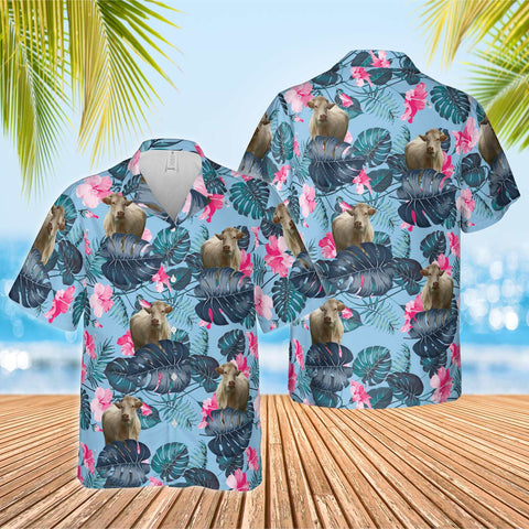 Joycorners Charolais Blue Hibiscus Hawaiian Shirt