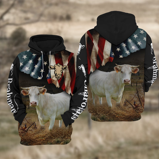 Joycorners Charolais Cattle US Flag All Over Printed 3D Hoodie TT