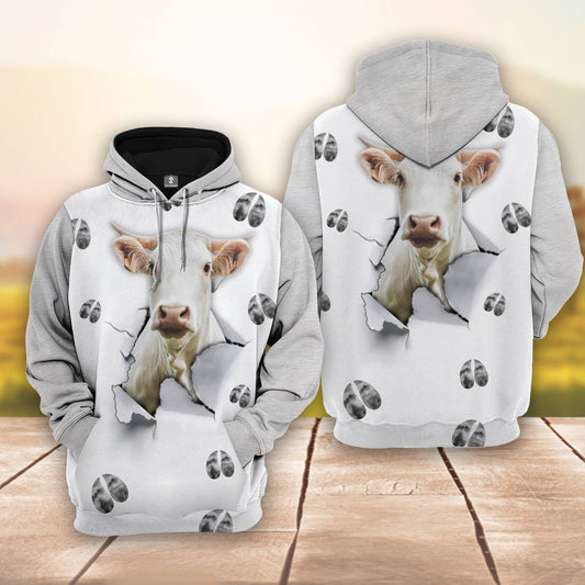 Joycorners Charolais 3D The Cattle Pierce From Your Inside Hoodie