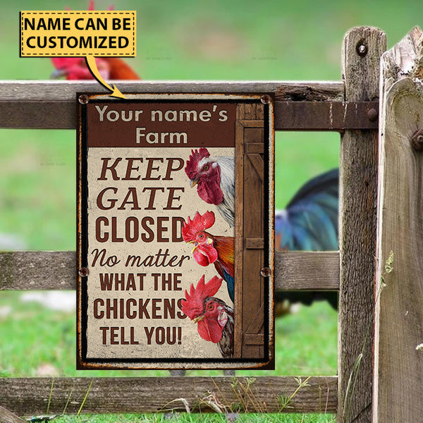 Joycorners Customized Name CHICKEN LOVERS KEEP GATE CLOSED All Printed 3D Metal Sign