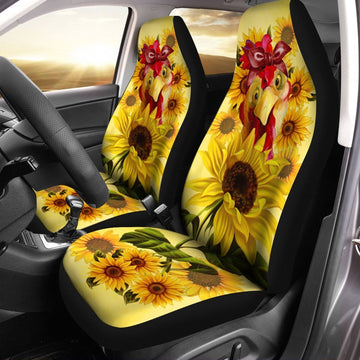 Joycorners Chicken Sunflower All Over Printed 3D Car Seat Cover Set (2Pcs)