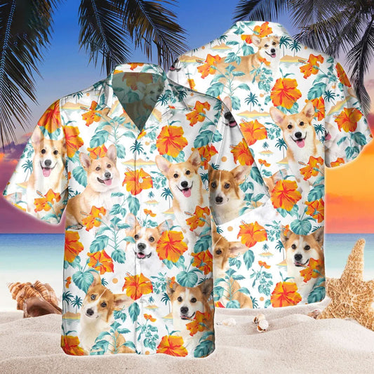 Joycorners Custom Name Corgi Dog Hibiscus Flowers All 3D Printed Hawaiian shirt
