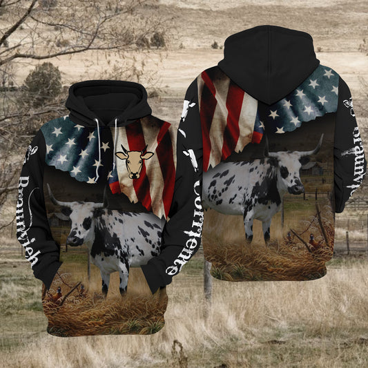 Joycorners Corriente Cattle US Flag All Over Printed 3D Hoodie TT