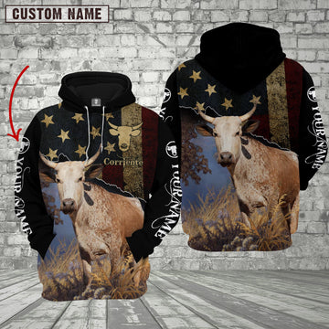 Joycorners Personalized Name Corriente Cattle US Flag All Over Printed 3D Hoodie