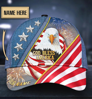 Joycorners Custom Name Independence Day United States Flag Proud Egale God Bless America All Printed 3D Cap