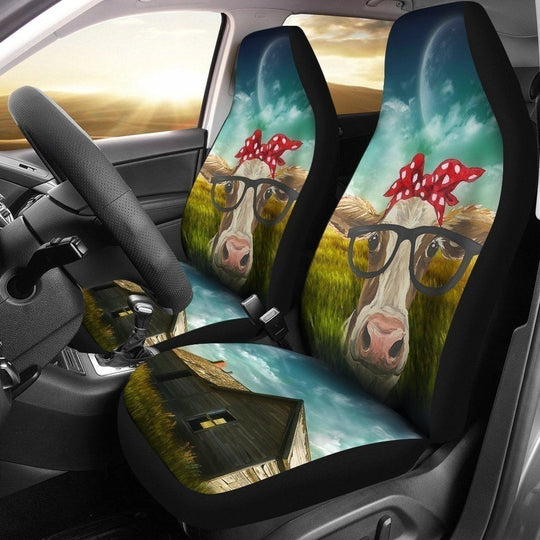 Joycorners Cute Cow All Over Printed 3D Car Seat Cover Set (2Pcs)