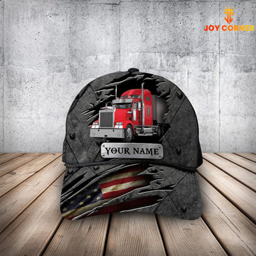 Joycorners Customized Name American Flag And Steel Pattern Trucker Mesh Cap 2023