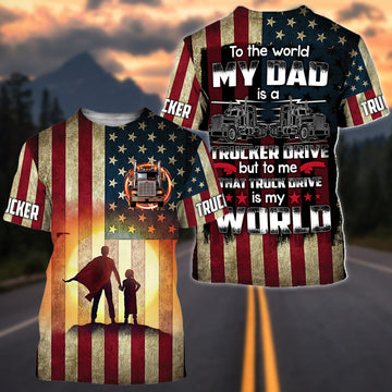 Joy Corners To The World My Dad Is The Trucker, American Flag Pattern T Shirt 2023