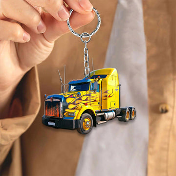 Joy Corners Black Fire And Yellow Trucker Keychain