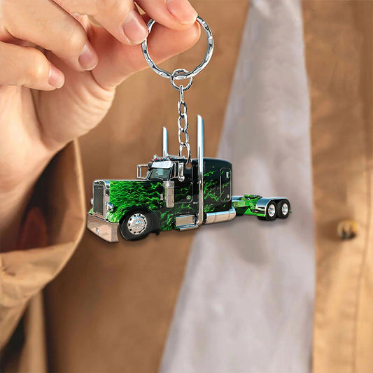 Joy Corners Green Fire Trucker Keychain