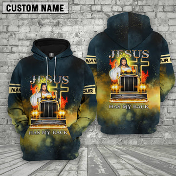 Joycorners Customized Name Jesus Has My Back Trucker 3D All Over Printed Hoodie