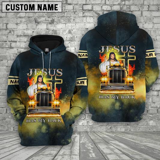 Joycorners Customized Name Jesus Has My Back Trucker 3D All Over Printed Hoodie