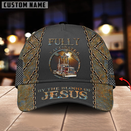 Joycorners Personalized Name Vaccinated By Blood Of Jesus Yellow Trucker Classic Cap 2023