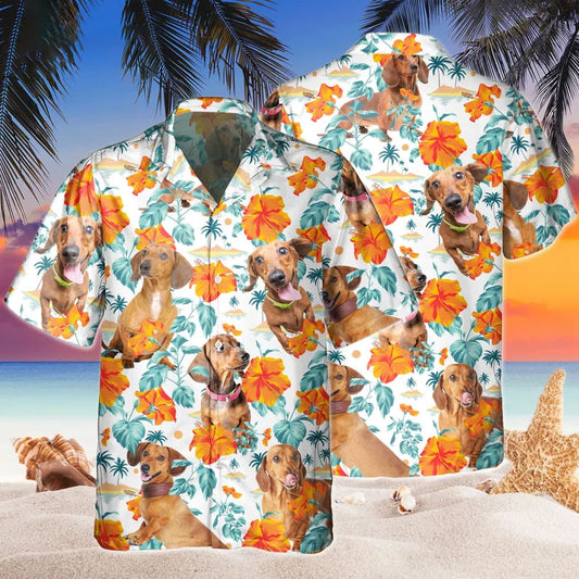 Joycorners Custom Name Dachshund Dog Hibiscus Flowers All 3D Printed Hawaiian shirt