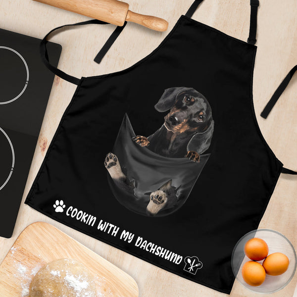 Joycorners Dachshund In The Pocket Black All Over Printed 3D Apron