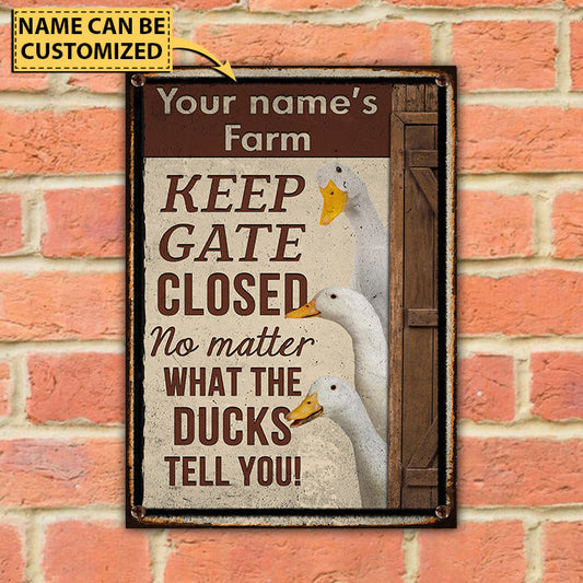 Joycorners Customized Name DUCK LOVERS KEEP GATE CLOSED All Printed 3D Metal Sign