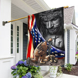 Joycorners Veteran Flag God Jesus Veteran Memorial Flag TRL1349Fv1 All Over Printed Flag