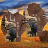 Joycorners Black Angus Faith Family Cattle Personalized 3D Hoodie