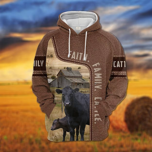 Joycorners Black Angus Faith Family Cattle Personalized 3D Hoodie