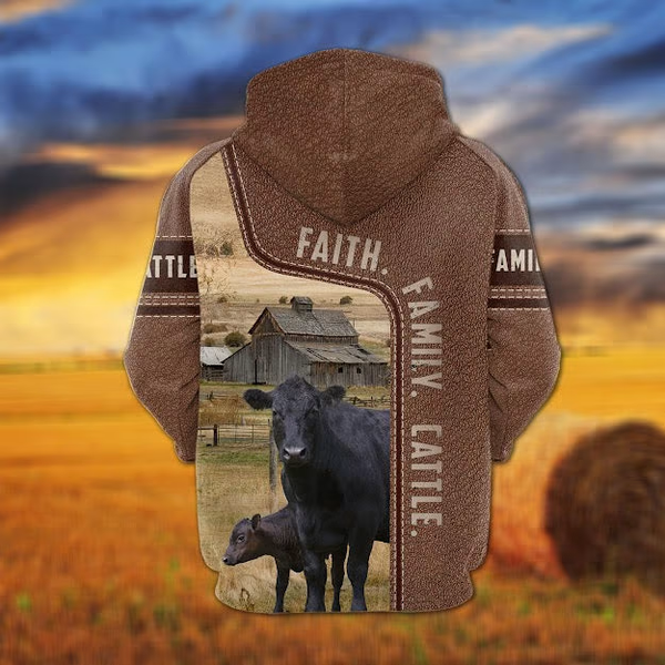 Joycorners Black Angus Faith Family Cattle Personalized 3D Hoodie