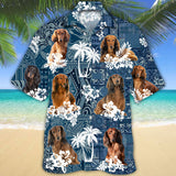 Joycorners Dachshund 3 Hawaiian Tropical Plants Pattern Blue And White All Over Printed 3D Hawaiian Shirt
