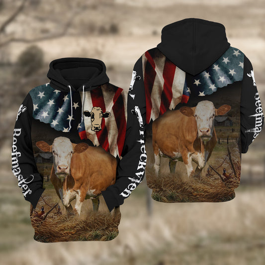Joycorners Fleckvieh Cattle US Flag All Over Printed 3D Hoodie TT