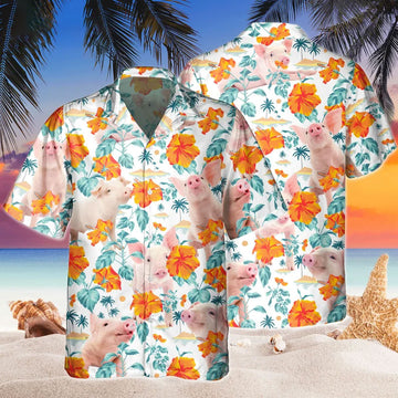 Joycorners Custom Name Funny Pig Hibiscus Flowers All 3D Printed Hawaiian shirt