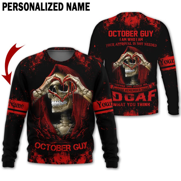 Joycorners Custom Name October Guy Praying Skeleton All Over Printed 3D Shirts