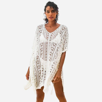 Women Short Sleeve Boho Beach Bikini Cover Up