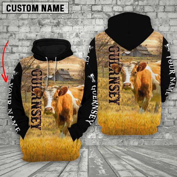 Joycorners Personalized Name Guernsey Cattle On The Farm All Over Printed 3D Hoodie