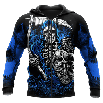Joycorners Blue Reaper Scythe Skull All Over Printed Shirts